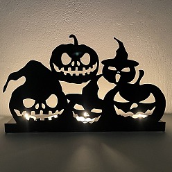 Pumpkin Halloween Theme Iron Candle Holder, Round Tealight Candlestick, Pumpkin, 6x29.5x14cm