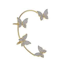 Golden Crystal Rhinestone Butterfly Cuff Earrings, Alloy Climber Wrap Around Earrings for Non Piercing Right Ear, Golden, 50mm