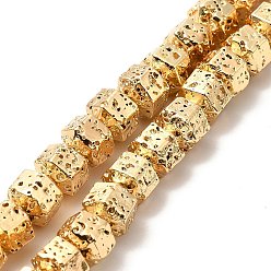 Light Gold Plated Electroplated Natural Lava Rock Beads Strands, Hexagon, Light Gold Plated, 6.5x7.5x6mm, Hole: 1mm, about 66~67pcs/strand, 15.28~15.35 inch(38.8~39cm)