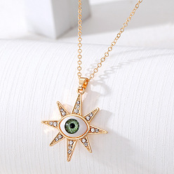 Golden Sun Богемное винтажное ожерелье с изображением дьявольского глаза, инкрустация из сплава, стразы, подвеска в виде звезды и луны, смола, цепочка для свитера с глазным яблоком
