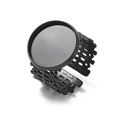 Black 304 Stainless Steel Cuff Ring Components, Round Bezel Pad Ring Setting, Ion Plating(IP), Long-Lasting Plated, Black, 19mm, Tray Size: 16mm