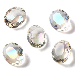 Clear AB Transparent Glass Rhinestone Cabochons, Faceted, Pointed Back, Oval, Clear AB, 10x8x5mm