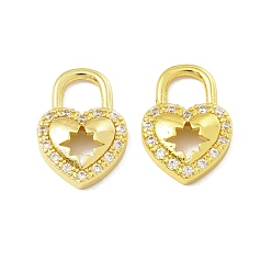 Прозрачный Латунные микро проложить кубического циркония подвески, долговечный, реальный 18 k позолоченный, без кадмия и без свинца, замок сердце со звездой, прозрачные, 15x10.5x3 мм, отверстие : 4.5 мм