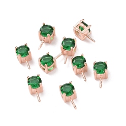 Green 925 Sterling Silver Peg Bails, with Cubic Zirconia, Square, Rose Gold, Green, 9x4x4.5mm, Hole: 2.5x1.5mm, Pin: 0.6mm