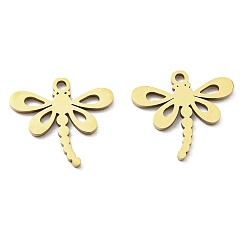 Real 18K Gold Plated Ion Plating(IP) 316L Surgical Stainless Steel Pendants, Laser Cut, Dragonfly Charm, Real 18K Gold Plated, 13x15x1mm, Hole: 1.2mm