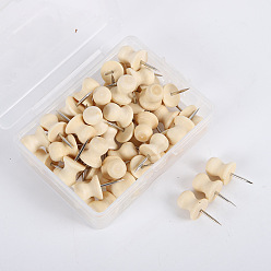 Цвет Древесины Деревянные канцелярские кнопки, Маркировочные булавки, для фото стены, карты, доска объявлений или пробковые доски, деревесиные, 20x10 мм, Около 50 шт / коробка