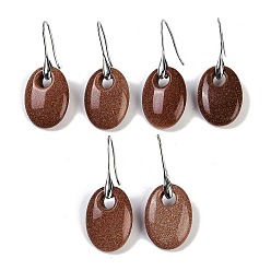 Камень с Пылевым Золотом Серьги из синтетического золота, с латунными крючками для сережек, без кадмия и без свинца, овальные, 43x18 мм