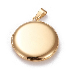 Golden 304 Stainless Steel Locket Pendants, Photo Frame Charms for Necklaces, Round, Golden, 31x27.5x5.5mm, Inner Size: 20x20mm
