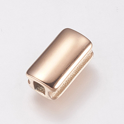 Rose Gold Ion Plating(IP) 304 Stainless Steel Slide Charms, Rectangle, Rose Gold, 10x5.5x4mm, Hole: 2mm