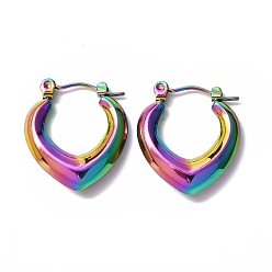 Rainbow Color Ионное покрытие (ip) 304 полые серьги-кольца из нержавеющей стали для женщин, Радуга цветов, 20x18x4 мм, штифты : 0.7 мм