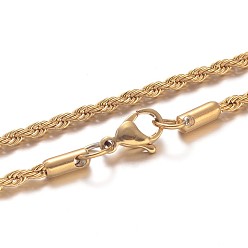 Golden 304 Stainless Steel Rope Chain Necklaces, with Lobster Claw Clasps, Golden, 19.7 inch(50cm)