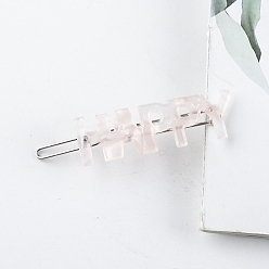 Misty Rose PVC Hair Bobby Pins, with Metal Finding, Word HAPPY, Misty Rose, 65x15mm