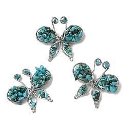 Говлит Брошь из натурального хаулита, окрашенного в виде бабочки, латунные и железные булавки для одежды, платина, 45~47x48~50 мм