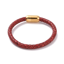 Red Leather Braided Round Cord Bracelet with 304 Stainless Steel Clasp for Women, Red, 7-5/8 inch(19.3cm)