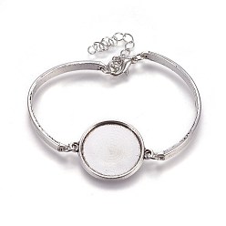 Antique Silver Alloy Bracelet Making, with Flat Round Cabochons Setting, Antique Silver, 2 inch(5~5.1cm), Tray: 20mm