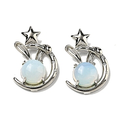 Опал Opalite подвески, Подвески в виде кролика со стойкой из латуни, луны и звезды, платина, без кадмия и без свинца, 27.5x18x9 мм, отверстие : 6x2.5 мм