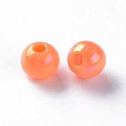Coral Opaque Acrylic Beads, AB Color Plated, Round, Coral, 6x5mm, Hole: 1.8mm, about 4400pcs/500g