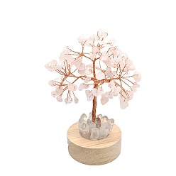 Rose Quartz Natural Rose Quartz Chips Tree Night Light Lamp Decorations, Wooden Base with Copper Wire Feng Shui Energy Stone Gift for Home Desktop Decoration, 120mm