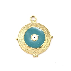 Темный Голубой 304 подвески из нержавеющей стали, с эмалью, плоский круглый с оберегом от сглаза, ионное покрытие (ip), золотые, темные голубые, 23.5x20x3 мм, отверстие : 2 мм