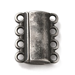 Gunmetal 304 Stainless Steel Multi-Strands Magnetic Slide Clasps, 4-Strand, 8-Hole, Rectangle, Gunmetal, 22x18.5x6mm, Hole: 2.5mm