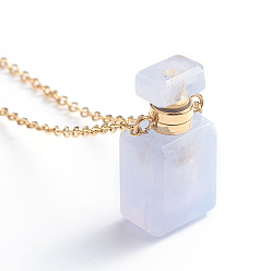 Blue Lace Agate Natural Blue Lace Agate Openable Perfume Bottle Pendant Necklaces, with 304 Stainless Steel Cable Chain and Plastic Dropper, Bottle, 17.5 inch(44.7cm), Bottle Capacity: 0.15~0.3ml(0.005~0.01 fl. oz), 1.5mm