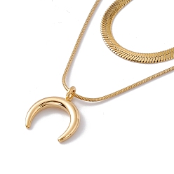Golden 2Pcs 2 Style Ion Plating(IP) 304 Stainless Steel Crescent Moon Pendant Necklaces Set, Herringbone & Snake Chains Stackable Necklaces for Women, Golden, 15.94~17.72 inch(40.5~45cm), 1Pc/style