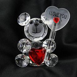 Red Valentine's Day Glass Ctue Love Bear Figurines Ornaments, for Home Desktop, Car Interior Decoration, Red, 70x50x40mm