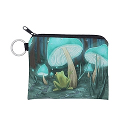 Turquoise Polyester Zip Pouches, Change Purse, Rectangle with Mushroom Pattern, Turquoise, 9.3x11.3cm