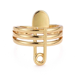 Real 18K Gold Plated Brass Cuff Rings, Open Rings, Long-Lasting Plated, Safety Pin Shape, Real 18K Gold Plated, US Size 6(16.5mm)