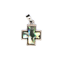 Платина Подвески из ракушек пуна, крест прелести, с поручителями, платина, 16x12x4 мм