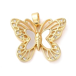 Real 18K Gold Plated Brass Micro Pave Clear Cubic Zirconia with Acrylic Pendants, Butterfly Charms, Real 18K Gold Plated, 18x22x3mm, Hole: 3x4.5mm