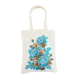 Flower DIY Reusable Shopping Bag Diamond Painting Kits, Including Resin Rhinestones, Pen, Tray & Glue Clay, Flower Pattern, 350x280mm