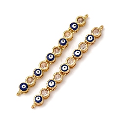 Темно-Синий Латунные подвески-подвески с прозрачным кубическим цирконием и эмалью для сглаза, реальный 18 k позолоченный, стойки покрытие, долговечный, без свинца и без кадмия, темно-синий, 46x4x4 мм, отверстие : 1.2 мм