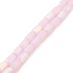 Seashell Color Frosted Imitation Jade Glass Beads Strands, AB Color Plated, Faceted, Column, Seashell Color, 6.5x4mm, Hole: 1mm, about 80pcs/strand, 20.39''(51.8cm)