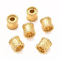 Real 18K Gold Plated Brass Micro Pave Clear Cubic Zirconia European Beads, Long-Lasting Plated, Large Hole Bead, Column, Real 18K Gold Plated, 10x10mm, Hole: 4mm