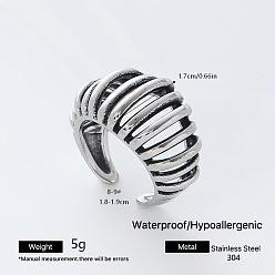 Серебро Винтажные полые 304 открытые кольца-манжеты из нержавеющей стали для мужчин, полоса, широкая полоса кольца, серебряные, 17 мм, 18~19 мм