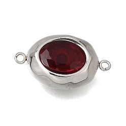 Rojo Oscuro 304 Colgantes conectores de acero inoxidable y circonita cúbica, enlaces ovales, facetados, color acero inoxidable, de color rojo oscuro, 17x10x6 mm, agujero: 1 mm