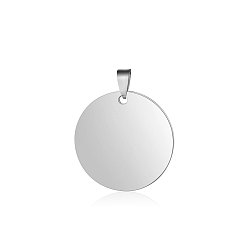 Stainless Steel Color 201 Stainless Steel Pendants, Manual Polishing, Flat Round, Stamping Blank Tag, Stainless Steel Color, 25x1.5mm, Hole: 8.5x3.5mm