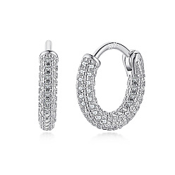Real Platinum Plated Rhodium Plated 925 Sterling Silver Micro Pave Cubic Zirconia Hoop Earrings for Women, with S925 Stamp, Real Platinum Plated, 13x2.5mm, Pin: 0.88mm