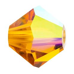 10070 200 Topaz AB Хрустальные бусины preciosa®, чешский хрусталь, биконус(451 69 302 рондель), 10070 200 топаз аб, 6 мм, отверстие : 1 мм