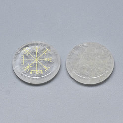 Quartz Crystal Synthetic Quartz Crystal Cabochons, Flat Round with Nordic Pagan Pattern, 25x5.5mm