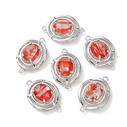 Красный Подвески из латуни со стеклянным креплением, овальные связи, платина, красные, 23x16x7 мм, отверстие : 1.4 мм