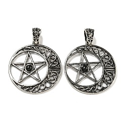 Обсидиан Природные подвески обсидиана, Антикварная серебряная стойка с покрытием из сплава с полой луной и подвесками в виде звезд, без свинца и без кадмия, 36x33x4 мм, отверстие : 4x6 мм