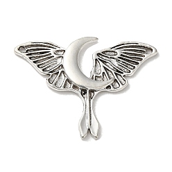 Antique Silver Tibetan Style Alloy Pendants, Butterfly with Moon Charm, Antique Silver, 28.5x38.5x2.5mm, Hole: 1.5mm
