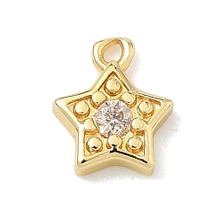 Прозрачный Латунные микро проложить кубического циркония прелести, звезды прелести, без кадмия и без свинца, долговечный, стойки покрытие, реальный 18 k позолоченный, прозрачные, 8x6.5x1.7 мм, отверстие : 1 мм