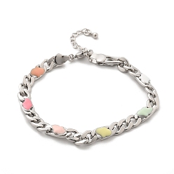 Платина Браслеты из латунных эмалевых звеньев для женщин, без кадмия и без свинца, стойки покрытие, платина, 7-1/2 дюйм (18.9 см)