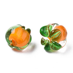 Dark Orange Autumn Theme Handmade Lampwork Beads, Persimmon, Dark Orange, 12~13x12.5~13.5x12.5~13.5mm, Hole: 1.2~1.8mm