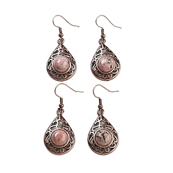 Родонит Серьги-капли с подвесками из натурального родонита, женские полые латунные серьги с красной медью, 46.5x19.5 мм
