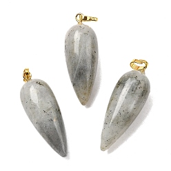 Лабрадорита Натуральные лабрадоритные остроконечные подвески, с фурнитурой позолоченной латунной, пуля, 32~33x12 мм, отверстие : 2.5x6 мм