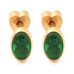 Изумруд AB 304 серьги-гвоздики из нержавеющей стали со стразами для женщин, овальные, ионное покрытие (ip), реальный 14 k позолоченный, зелёные, 6.5x3.5 мм